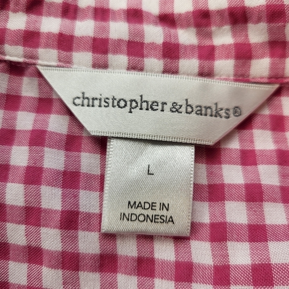 Christopher & Banks Pink Checketed Gingham Button Up Blouse Women' s Size Large - Picture 3 of 7